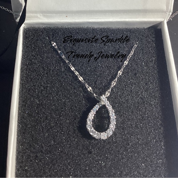 💋Sterling Silver  CZ Diamond Infinity Waterdrop Necklace - Picture 7 of 14